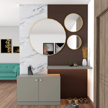 Classic Foyer Design With Marble Paneled Wall